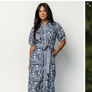 Baltic Born Blue and White Floral Midi Dress